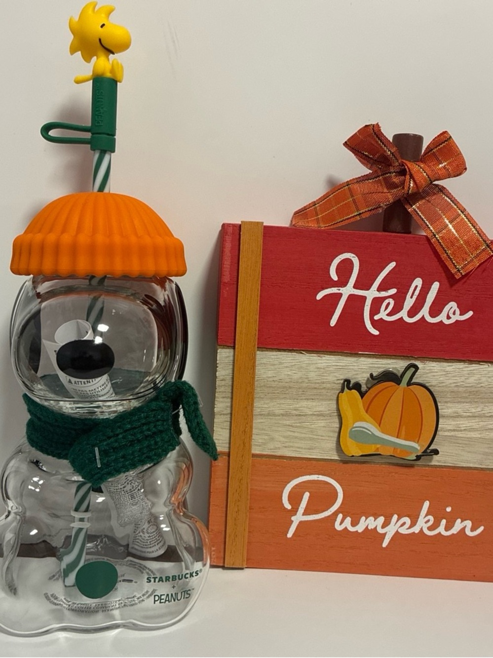 Starbucks Peanuts Orange Snowman Holiday Tumbler with Green Scarf